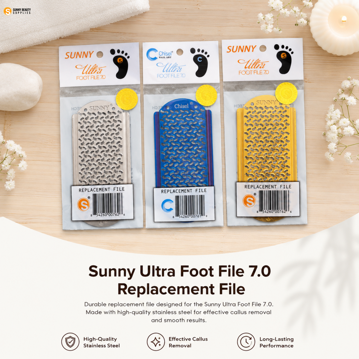 Sunny Ultra Foot File 7.0 Replacement File - Silve/Gold – Sunny Beauty ...